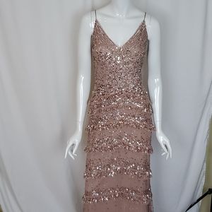 Adrianna Papell Rose Gold Bead Mesh Dress
